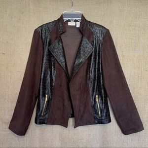 CHICO'S  Dark Brown Jacket Faux Suede Leather Chico’s 0 or Reg Size Small / 4